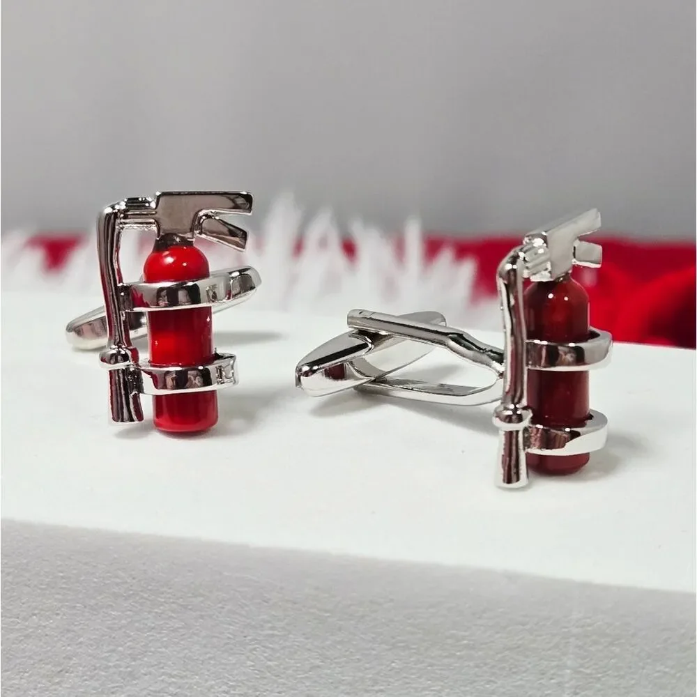 Fire Extinguisher Cufflinks Red Silver Firefighter First Responder Gift Formal